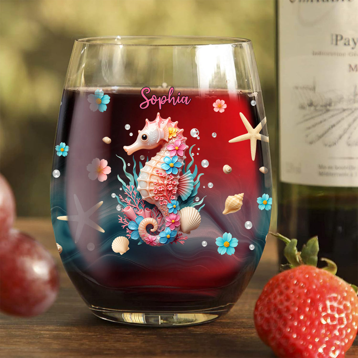 L'appel de la plage - Verre à vin personnalisé « Amoureux de la mer »