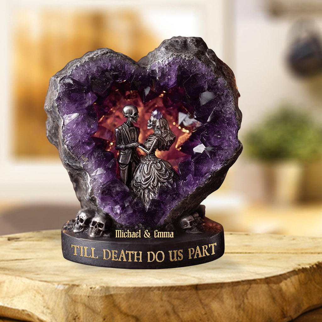 Couple de crânes style améthyste, jusqu'à ce que la mort nous sépare - Plaque acrylique personnalisée pour couple.