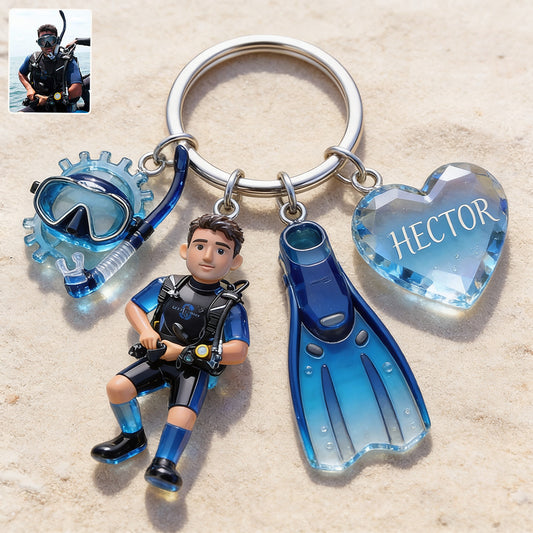 Personnalisé à partir de n'importe quelle photo - Porte-clés premium de plongée sous-marine personnalisé avec charms