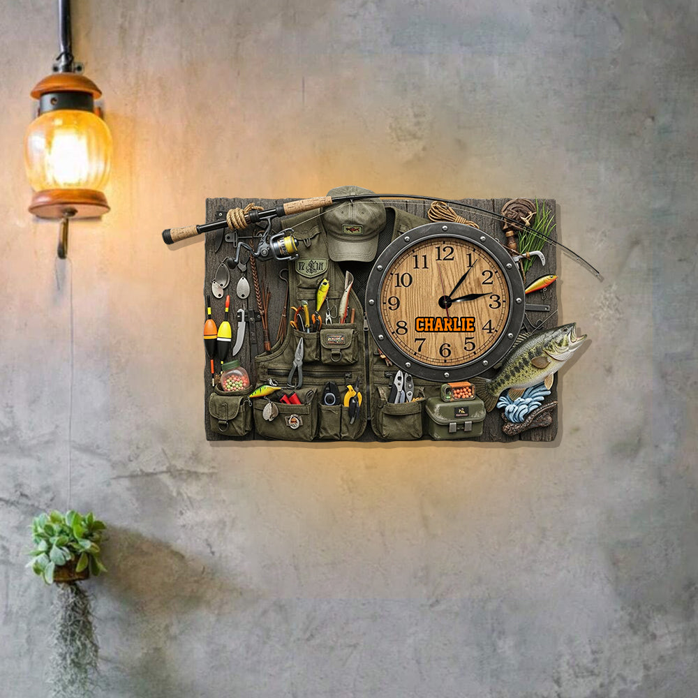 Horloge murale lumineuse LED personnalisée sur le thème de la pêche - Passionné de pêche