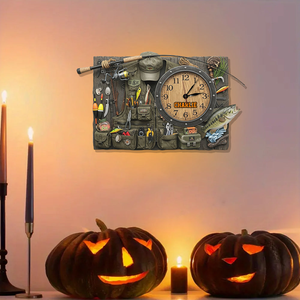 Horloge murale lumineuse LED personnalisée sur le thème de la pêche - Passionné de pêche