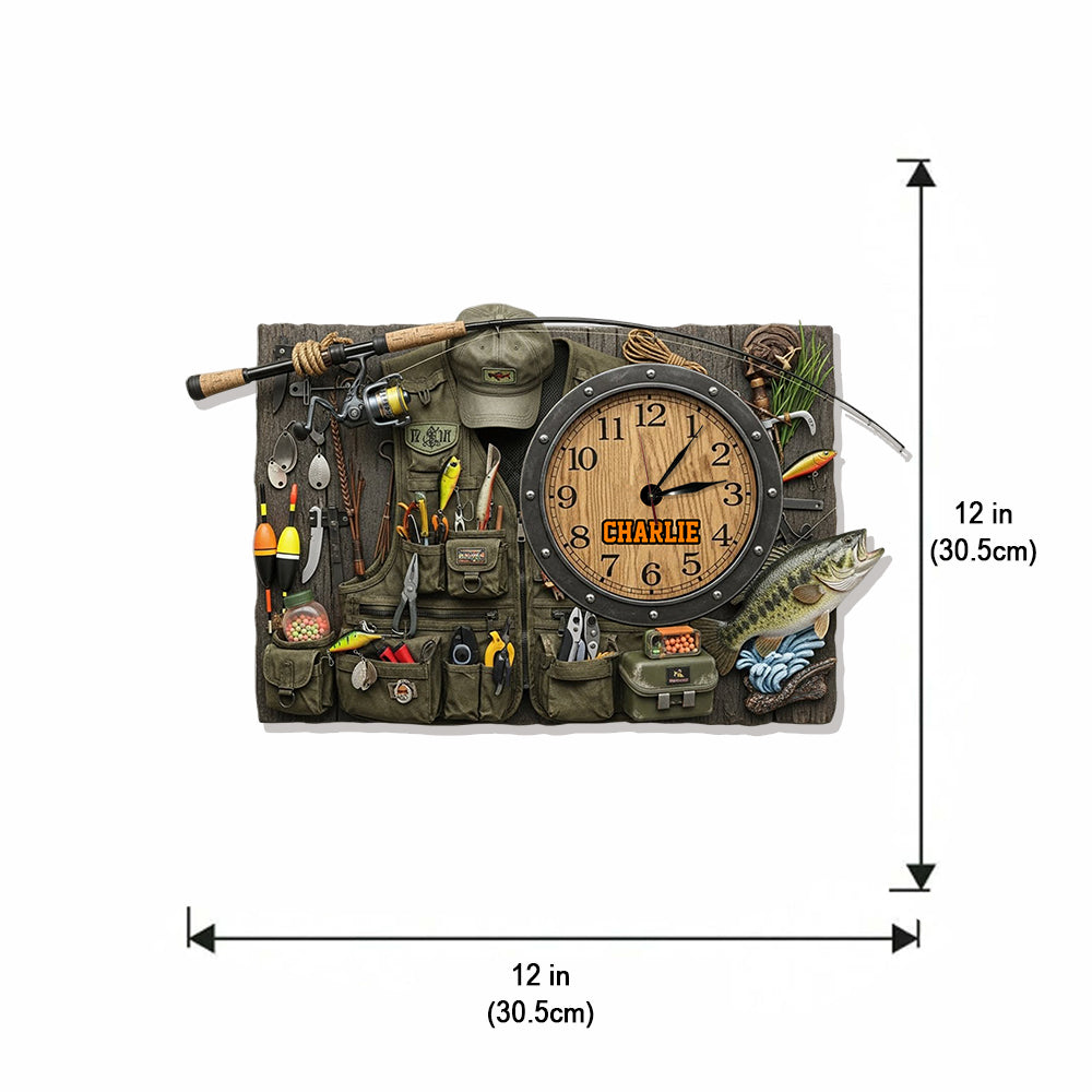 Horloge murale lumineuse LED personnalisée sur le thème de la pêche - Passionné de pêche