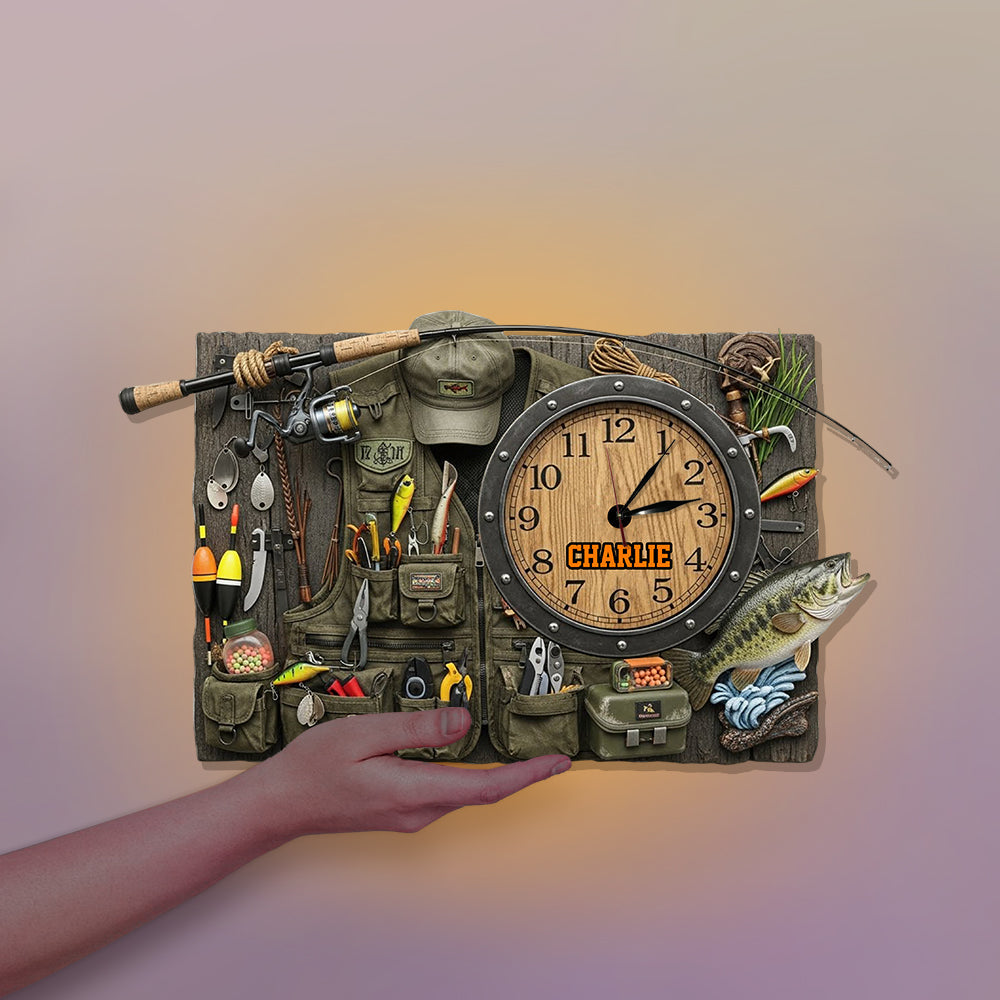 Horloge murale lumineuse LED personnalisée sur le thème de la pêche - Passionné de pêche