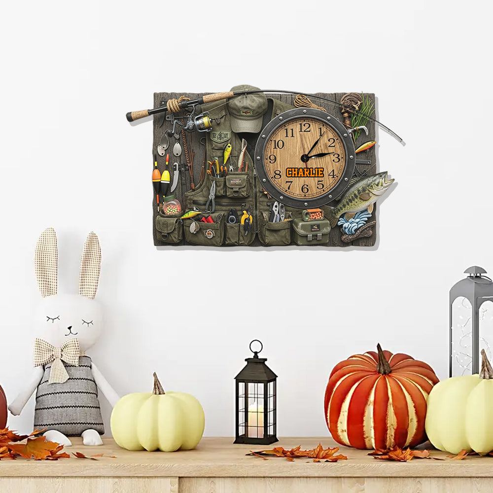 Horloge murale lumineuse LED personnalisée sur le thème de la pêche - Passionné de pêche