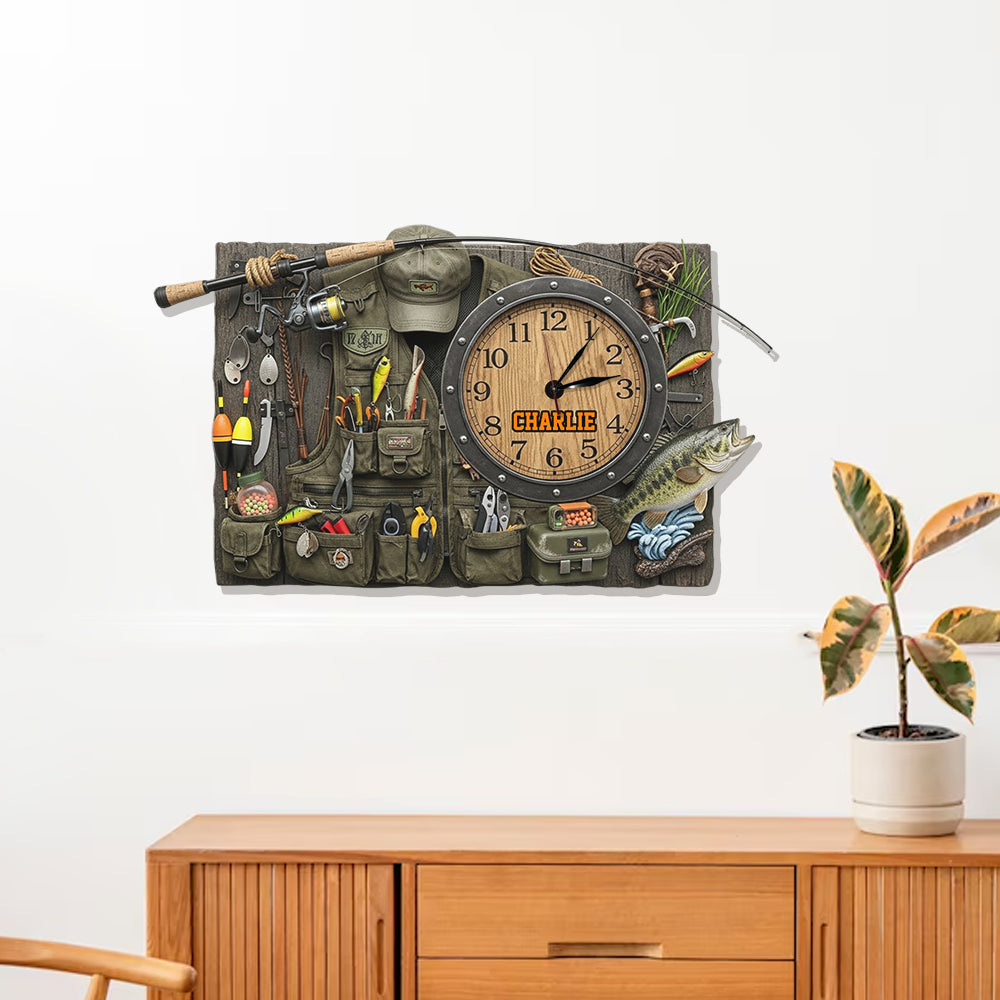 Horloge murale lumineuse LED personnalisée sur le thème de la pêche - Passionné de pêche