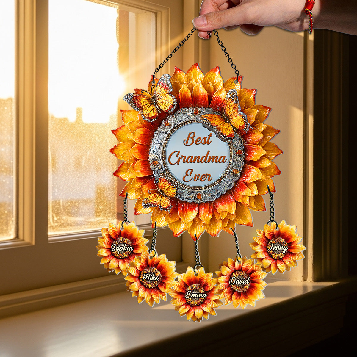 Best Grandma Ever - Personalized Grandma Window Hanging Suncatcher With Charms