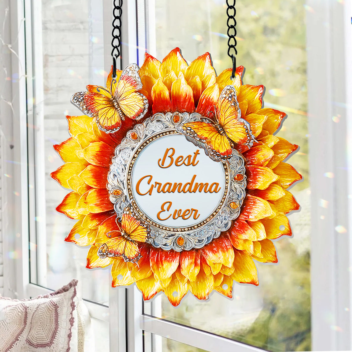 Best Grandma Ever - Personalized Grandma Window Hanging Suncatcher With Charms