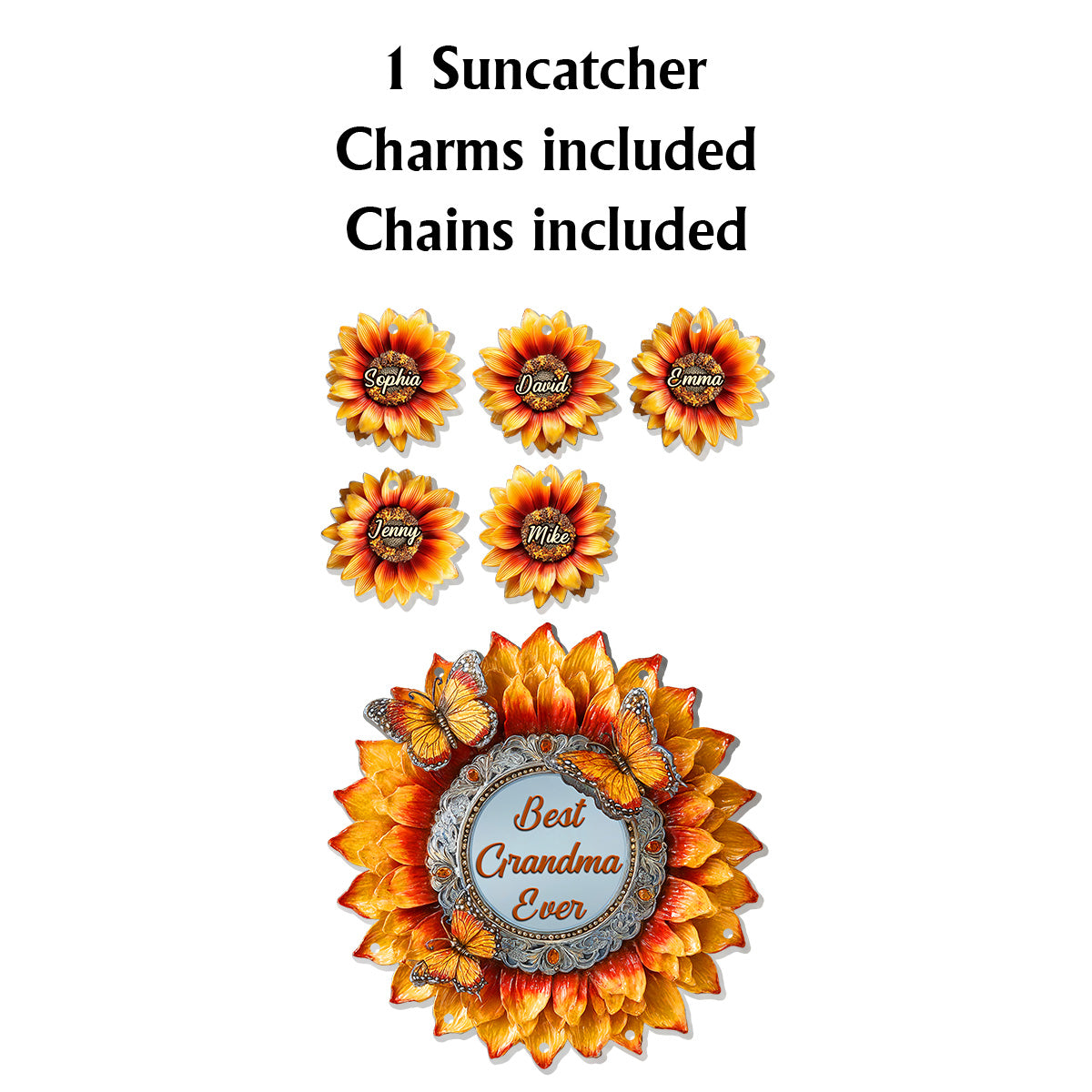 Best Grandma Ever - Personalized Grandma Window Hanging Suncatcher With Charms