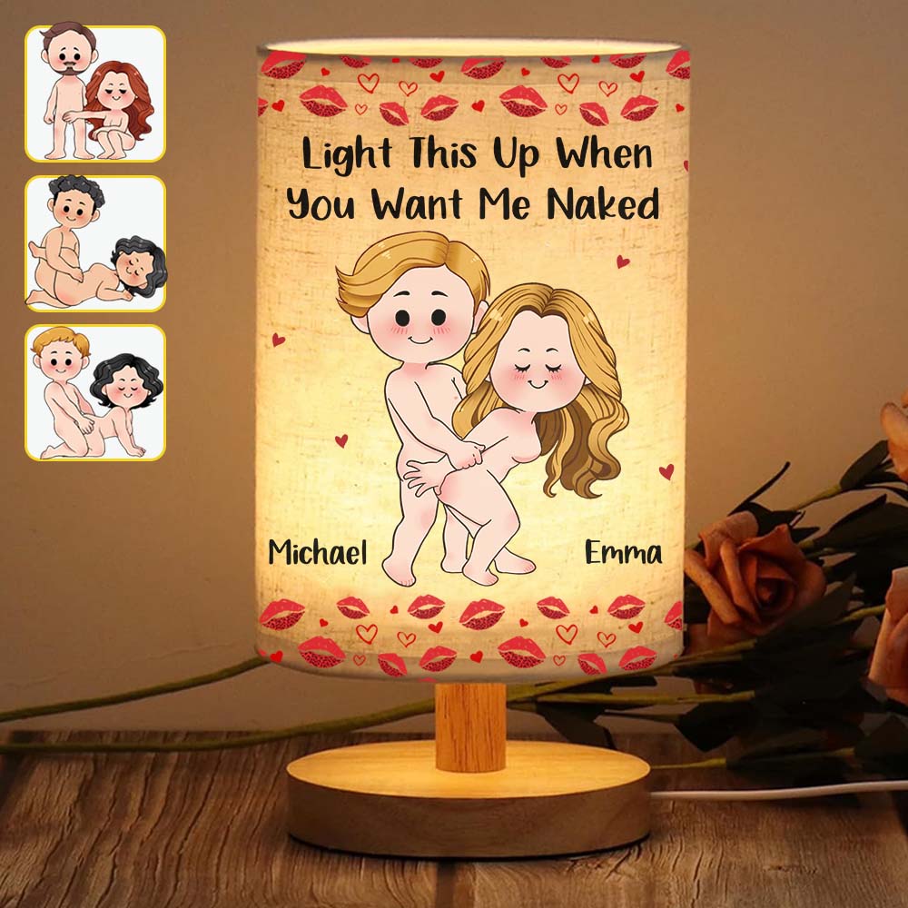 Cadeau drôle et coquin pour mari/femme/petit ami/petite amie... - Lampe de table personnalisée pour couple avec pied en bois