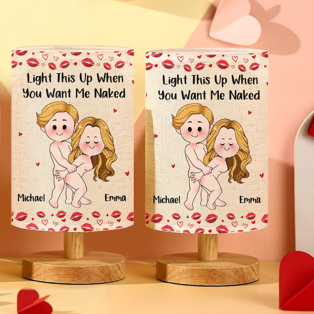 Cadeau drôle et coquin pour mari/femme/petit ami/petite amie... - Lampe de table personnalisée pour couple avec pied en bois