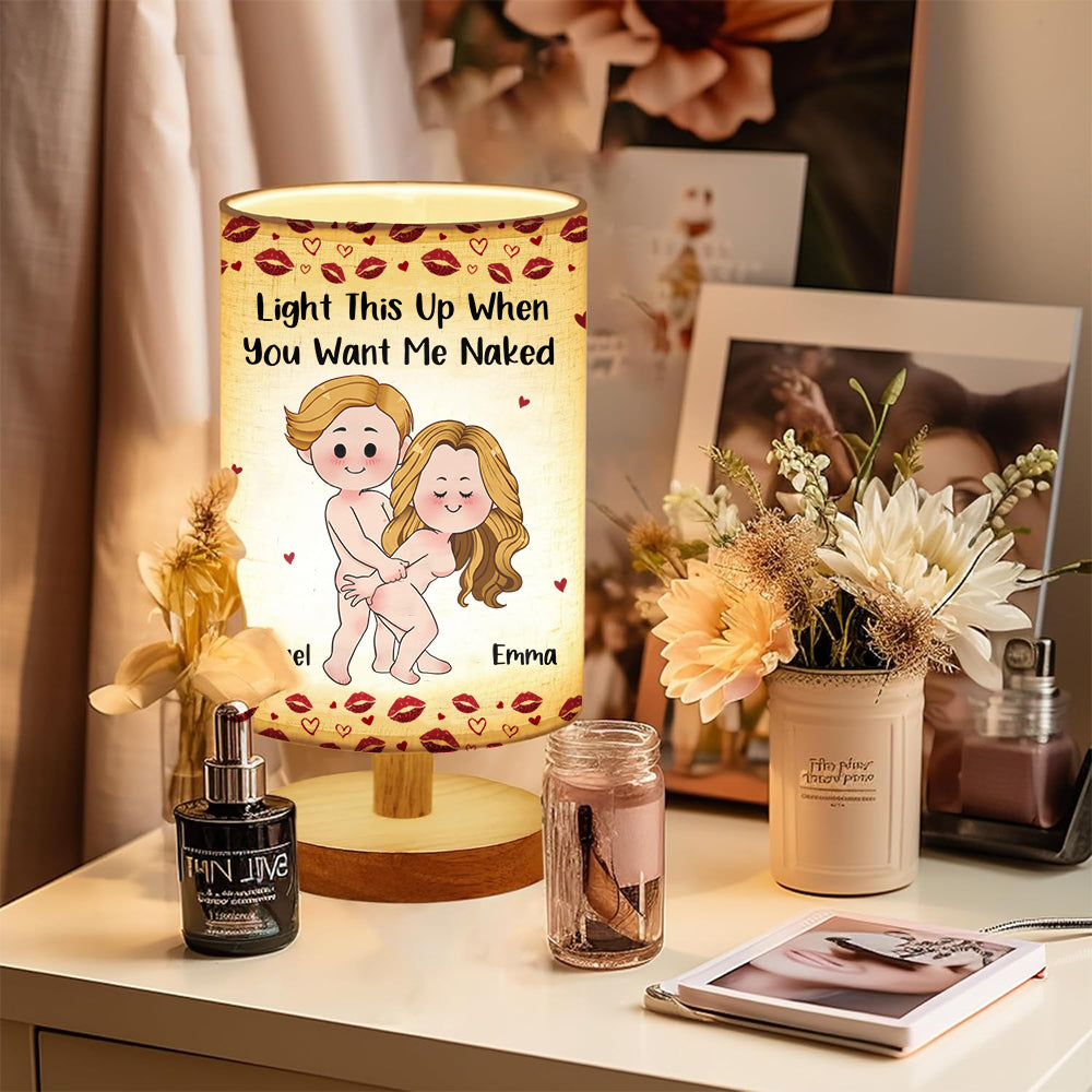 Cadeau drôle et coquin pour mari/femme/petit ami/petite amie... - Lampe de table personnalisée pour couple avec pied en bois