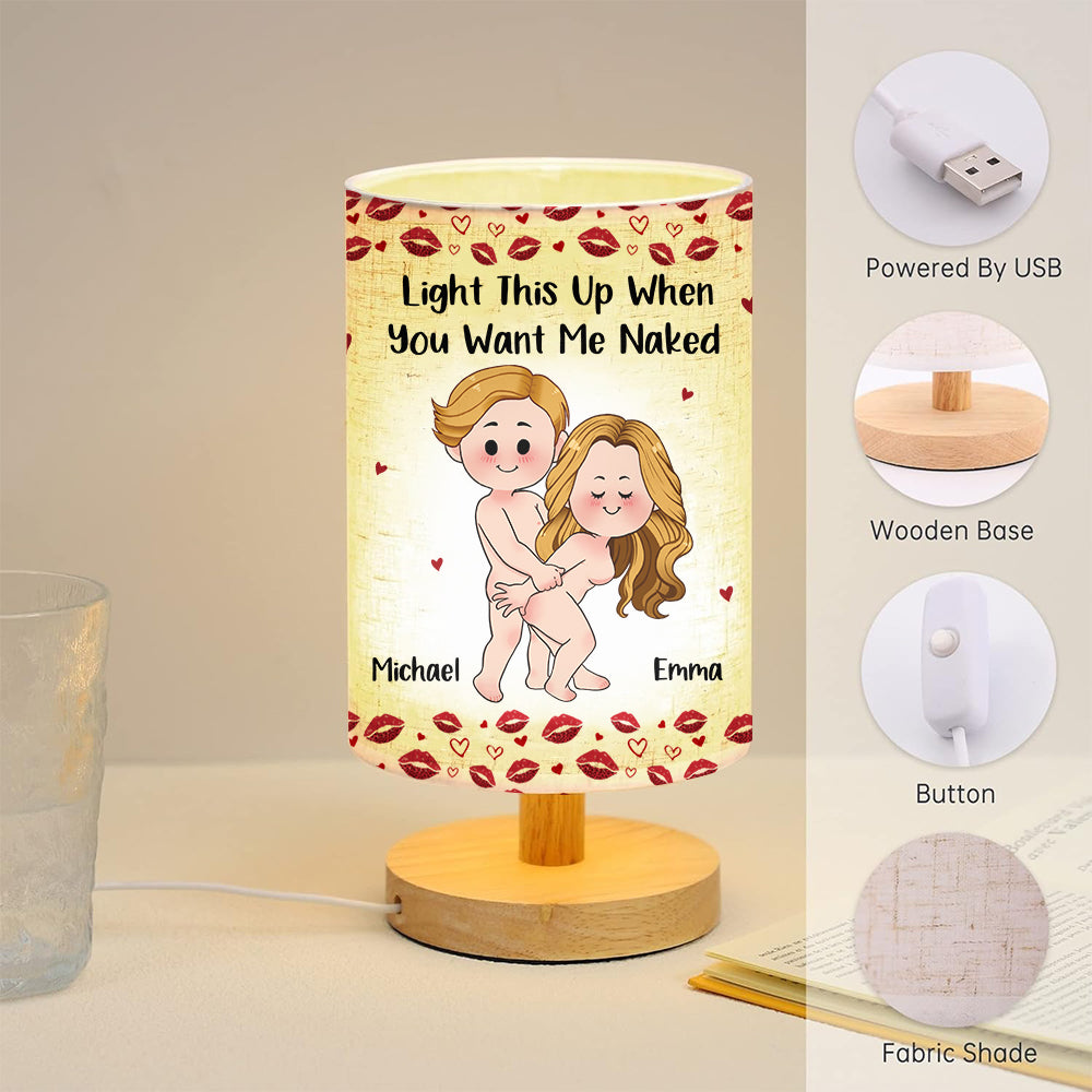 Cadeau drôle et coquin pour mari/femme/petit ami/petite amie... - Lampe de table personnalisée pour couple avec pied en bois