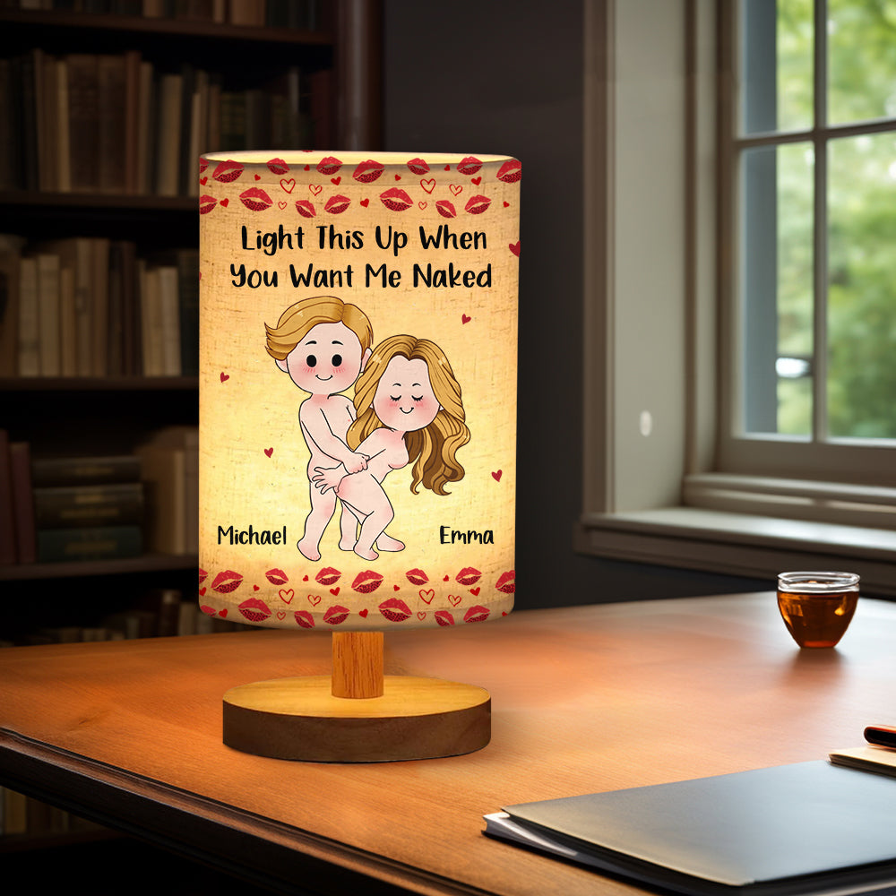 Cadeau drôle et coquin pour mari/femme/petit ami/petite amie... - Lampe de table personnalisée pour couple avec pied en bois