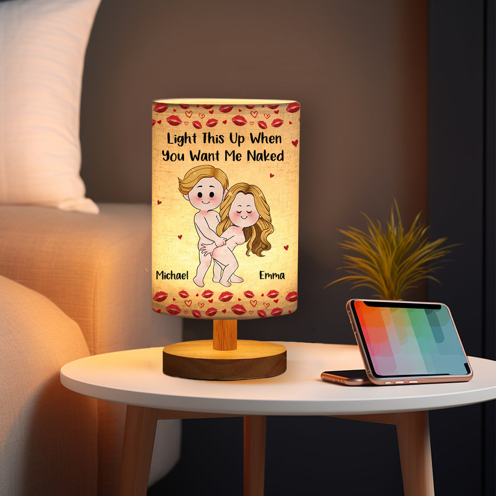 Cadeau drôle et coquin pour mari/femme/petit ami/petite amie... - Lampe de table personnalisée pour couple avec pied en bois