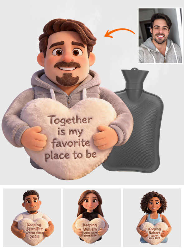 Bouillotte personnalisée pour couple avec photo et couvercle