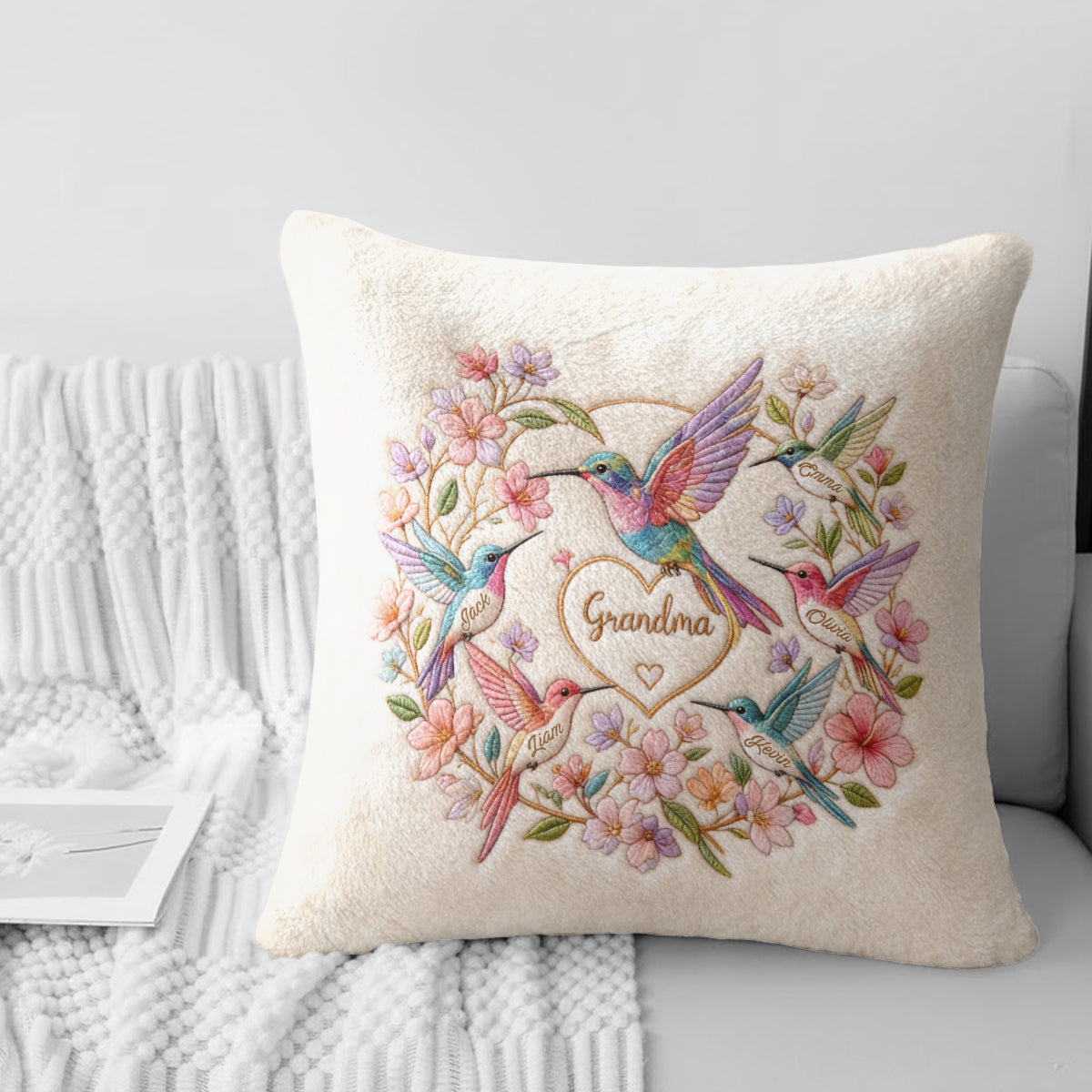 Coussin Carré en Fourrure Synthétique Personnalisé pour Mamie