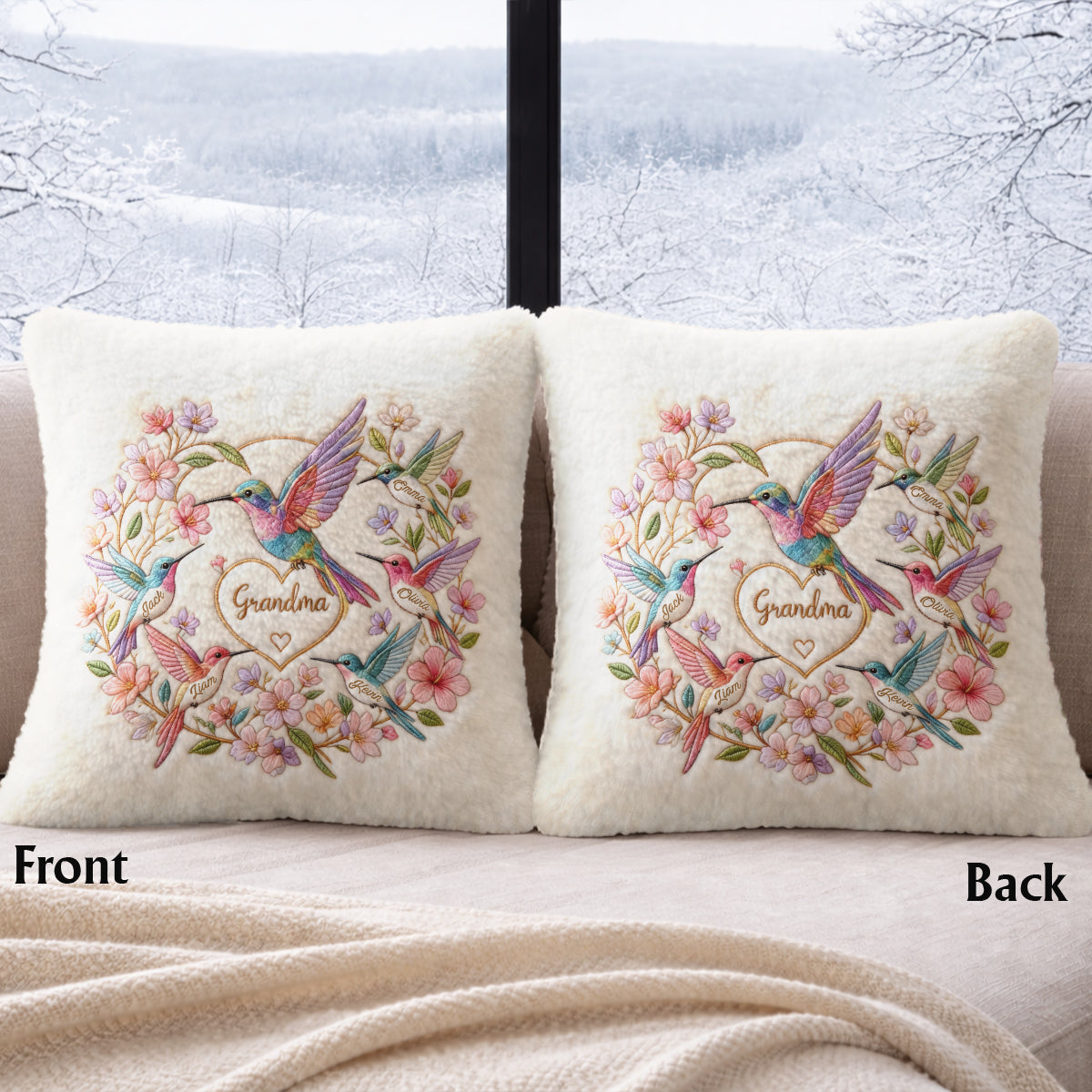 Coussin Carré en Fourrure Synthétique Personnalisé pour Mamie