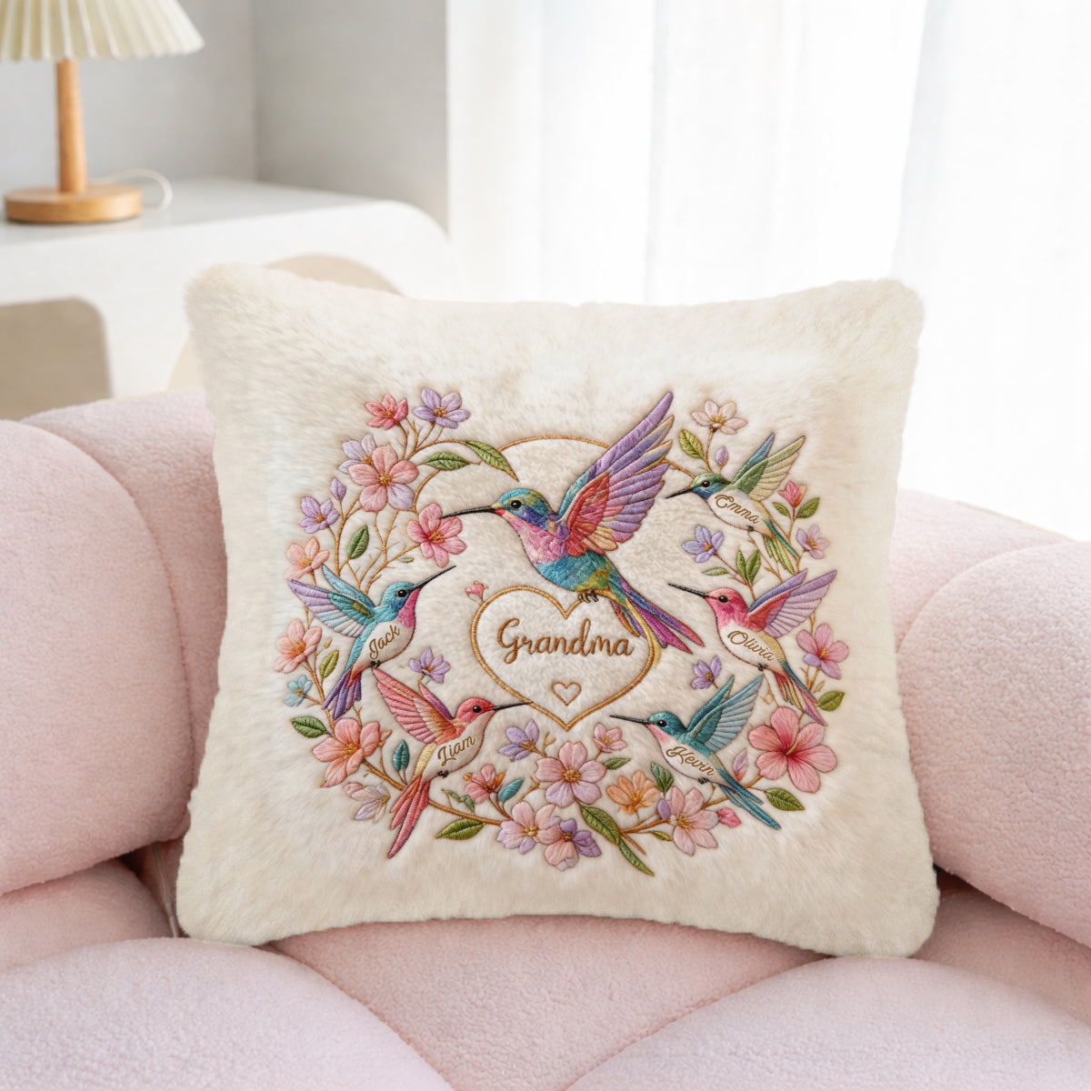 Coussin Carré en Fourrure Synthétique Personnalisé pour Mamie