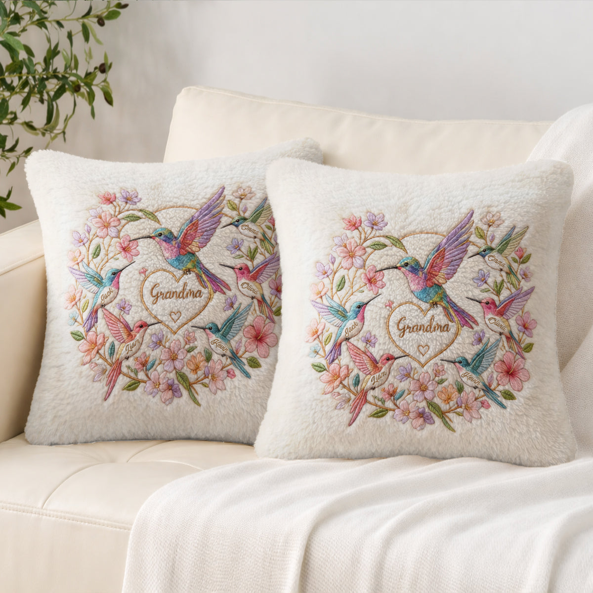Coussin Carré en Fourrure Synthétique Personnalisé pour Mamie