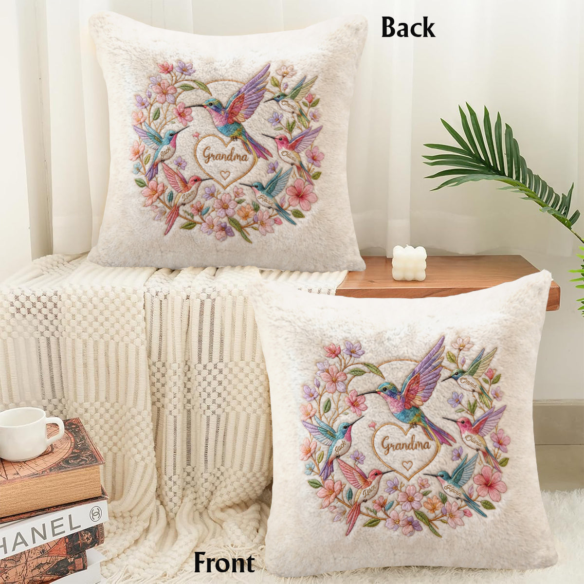 Coussin Carré en Fourrure Synthétique Personnalisé pour Mamie