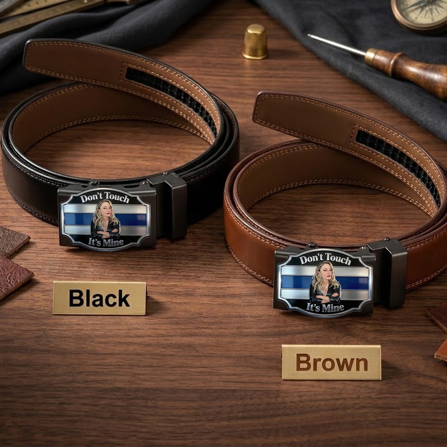 C'est à moi - Ceinture en cuir personnalisée pour couple avec boucle en forme