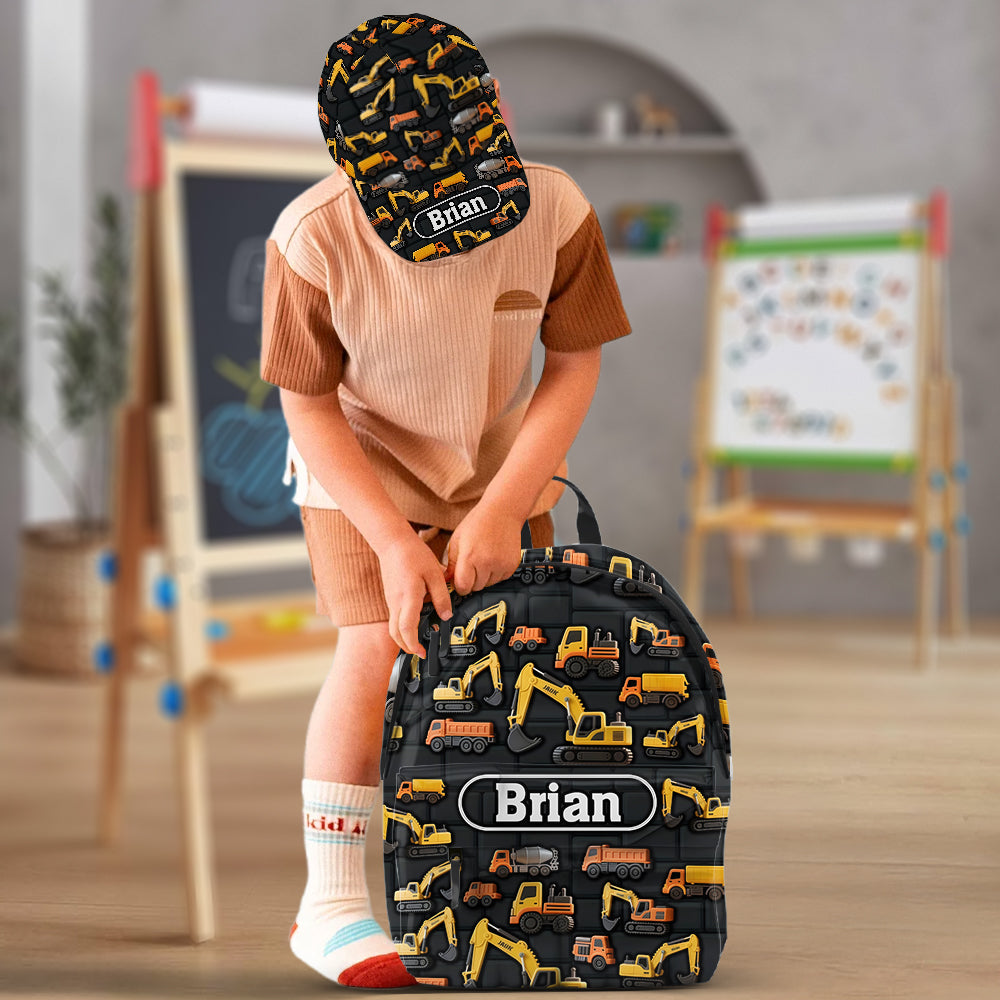 Décoration murale pour enfants sur le thème des véhicules d'ingénierie - Casquette et sac à dos classiques personnalisés pour enfants