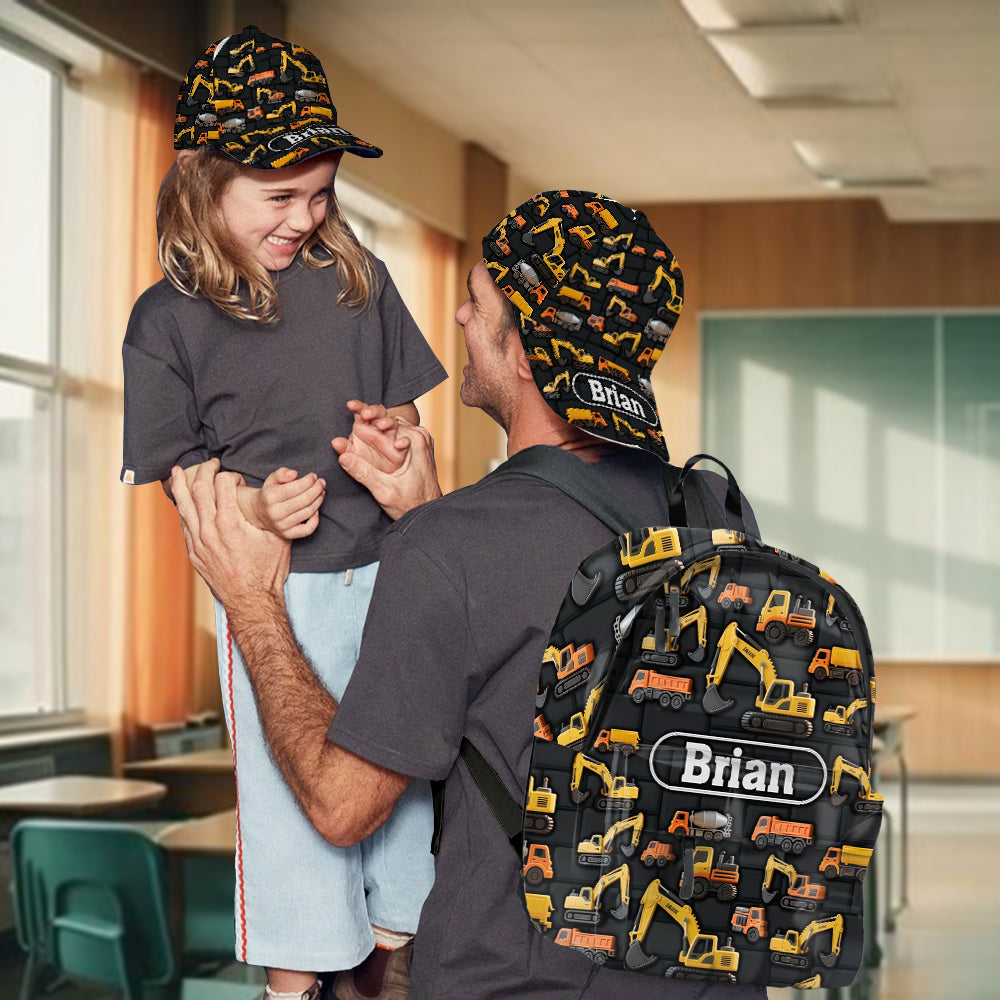 Décoration murale pour enfants sur le thème des véhicules d'ingénierie - Casquette et sac à dos classiques personnalisés pour enfants