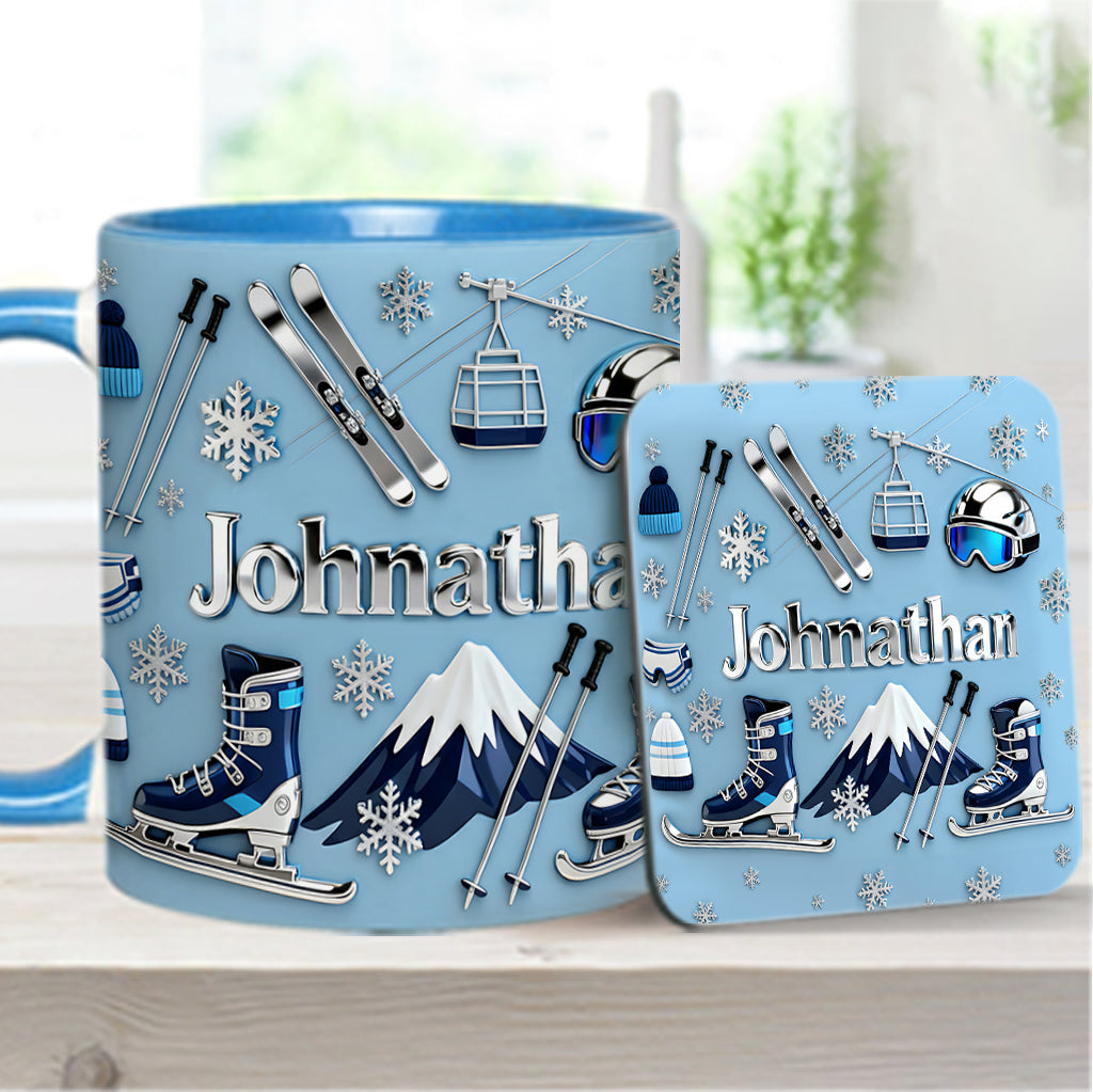 Skiing Makes Me Happy - Personalized Skiing Accent Mug & Coaster