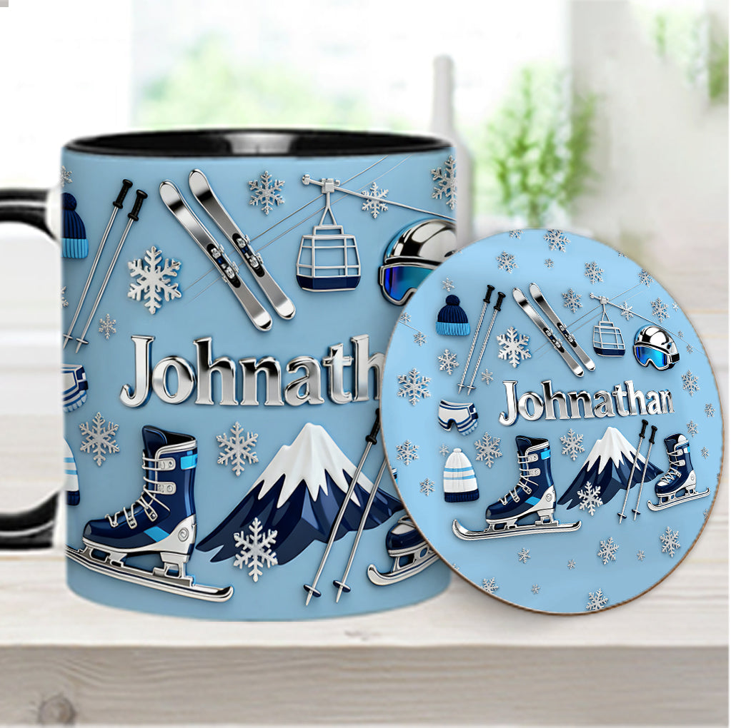 Skiing Makes Me Happy - Personalized Skiing Accent Mug & Coaster
