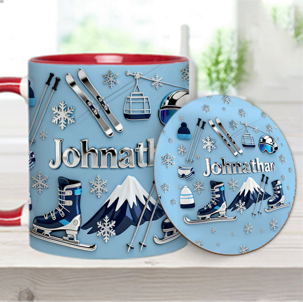 Skiing Makes Me Happy - Personalized Skiing Accent Mug & Coaster