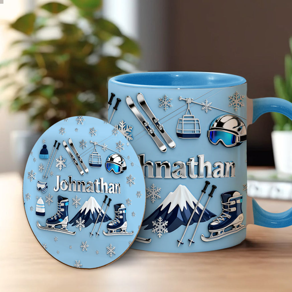 Skiing Makes Me Happy - Personalized Skiing Accent Mug & Coaster