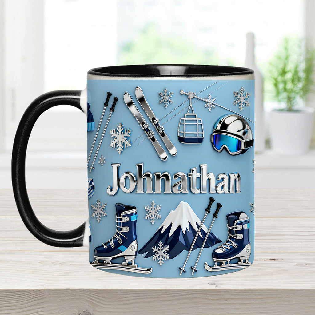 Skiing Makes Me Happy - Personalized Skiing Accent Mug & Coaster