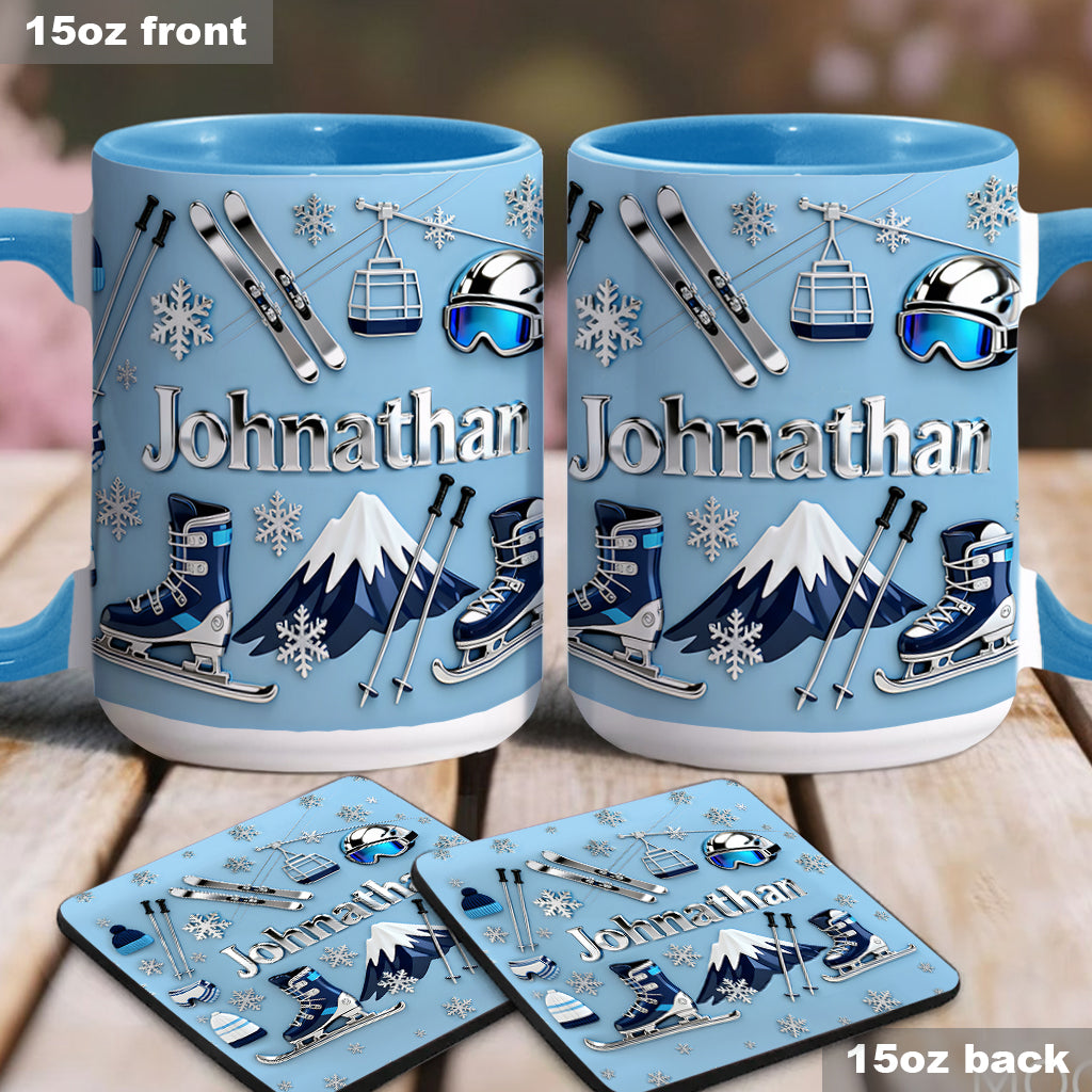 Skiing Makes Me Happy - Personalized Skiing Accent Mug & Coaster