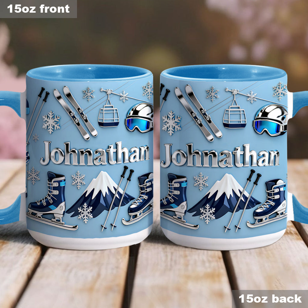 Skiing Makes Me Happy - Personalized Skiing Accent Mug & Coaster