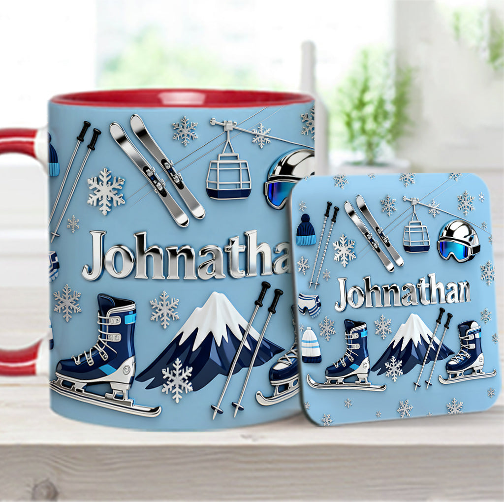 Skiing Makes Me Happy - Personalized Skiing Accent Mug & Coaster
