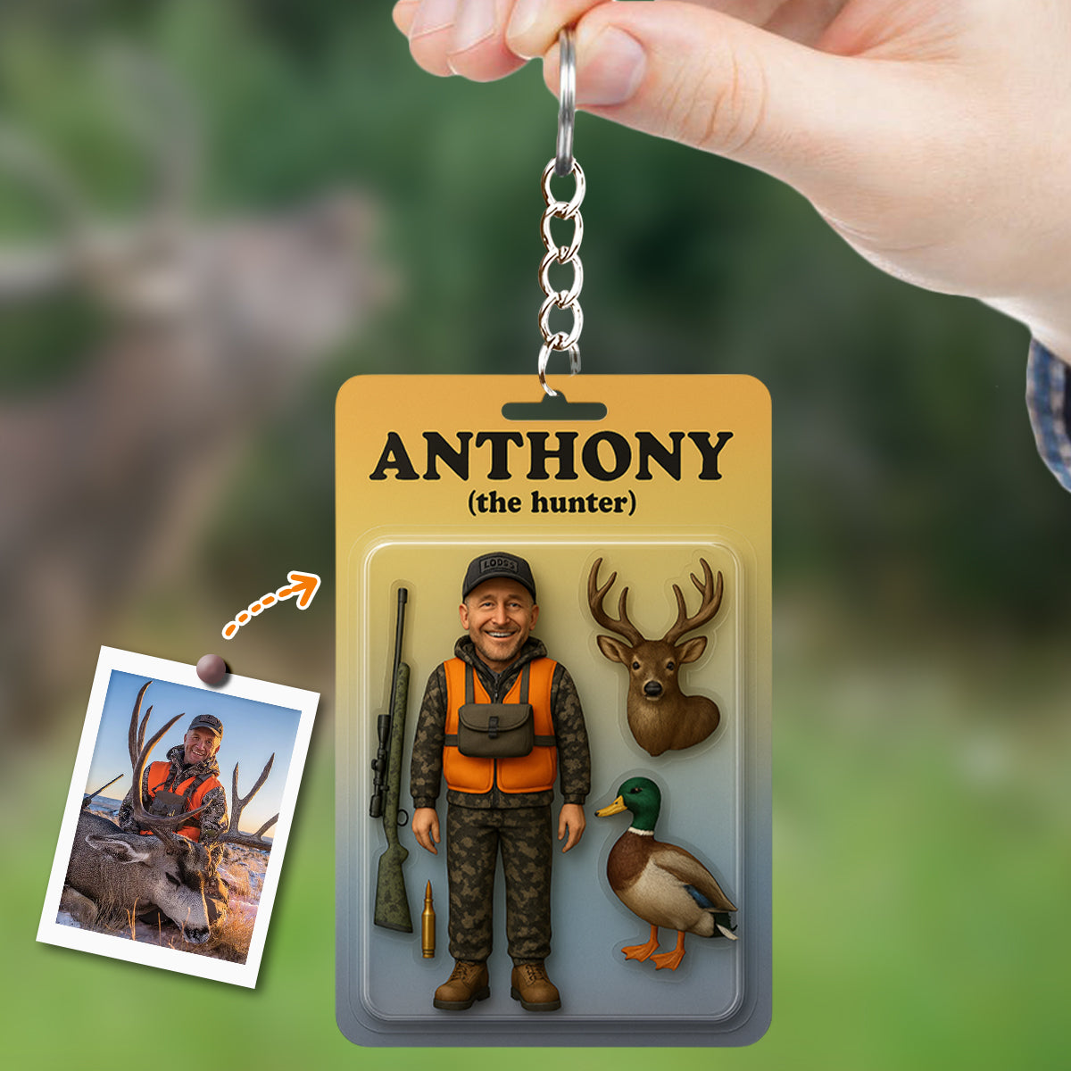 Custom Figure From Photo - Personalized Hunting Keychain
