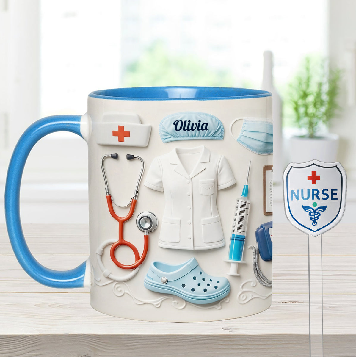 Idée cadeau pour infirmière - Coffret cadeau personnalisé pour infirmière : tasse à café avec agitateurs en acrylique