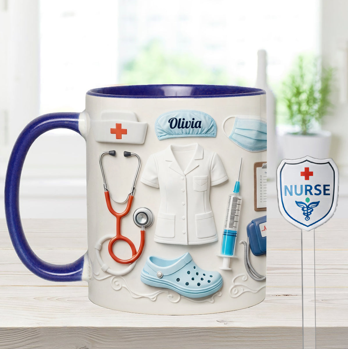 Idée cadeau pour infirmière - Coffret cadeau personnalisé pour infirmière : tasse à café avec agitateurs en acrylique
