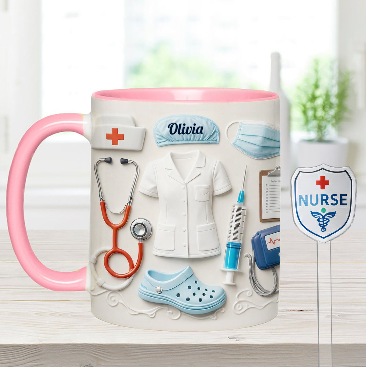 Idée cadeau pour infirmière - Coffret cadeau personnalisé pour infirmière : tasse à café avec agitateurs en acrylique