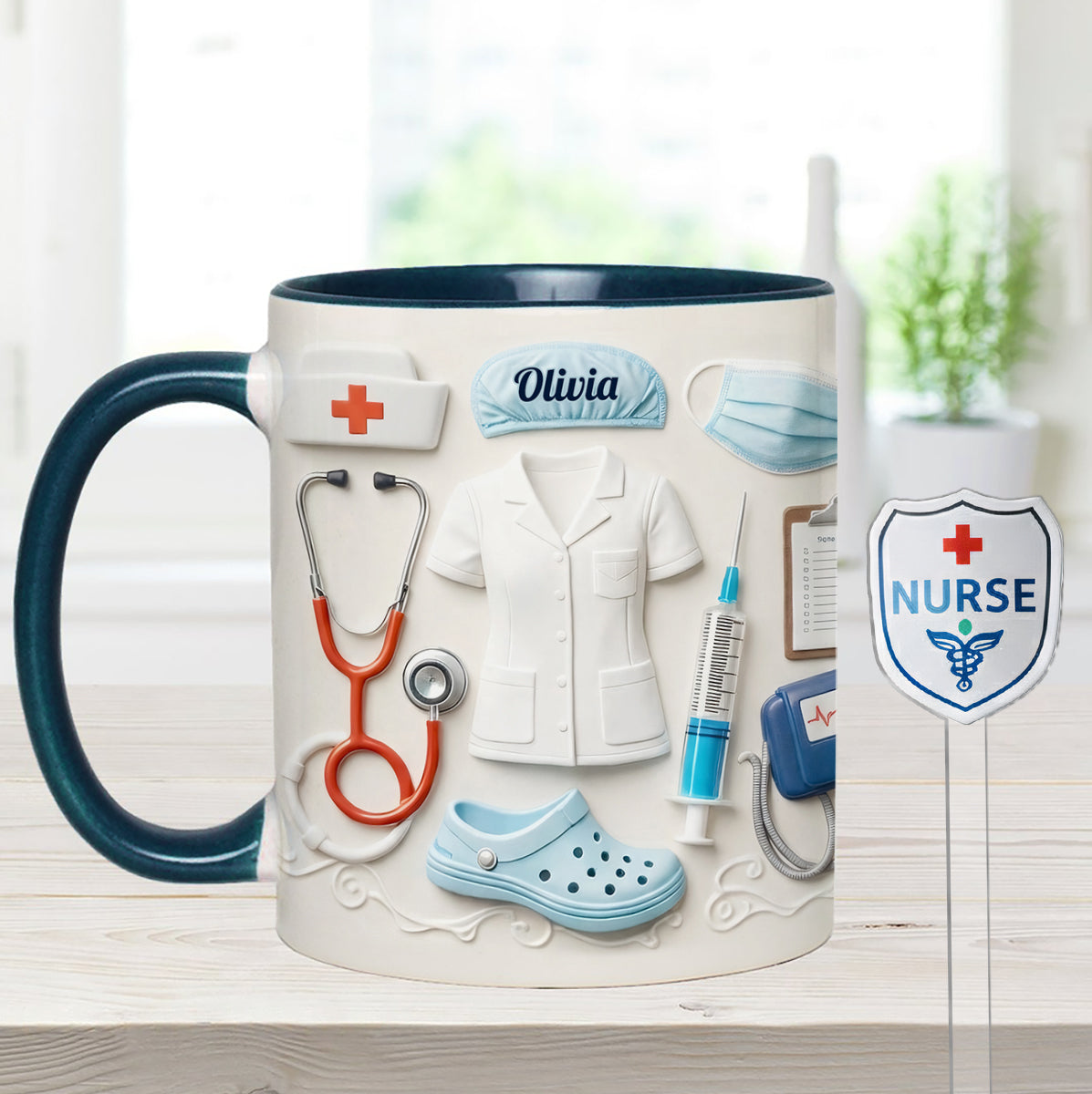 Idée cadeau pour infirmière - Coffret cadeau personnalisé pour infirmière : tasse à café avec agitateurs en acrylique