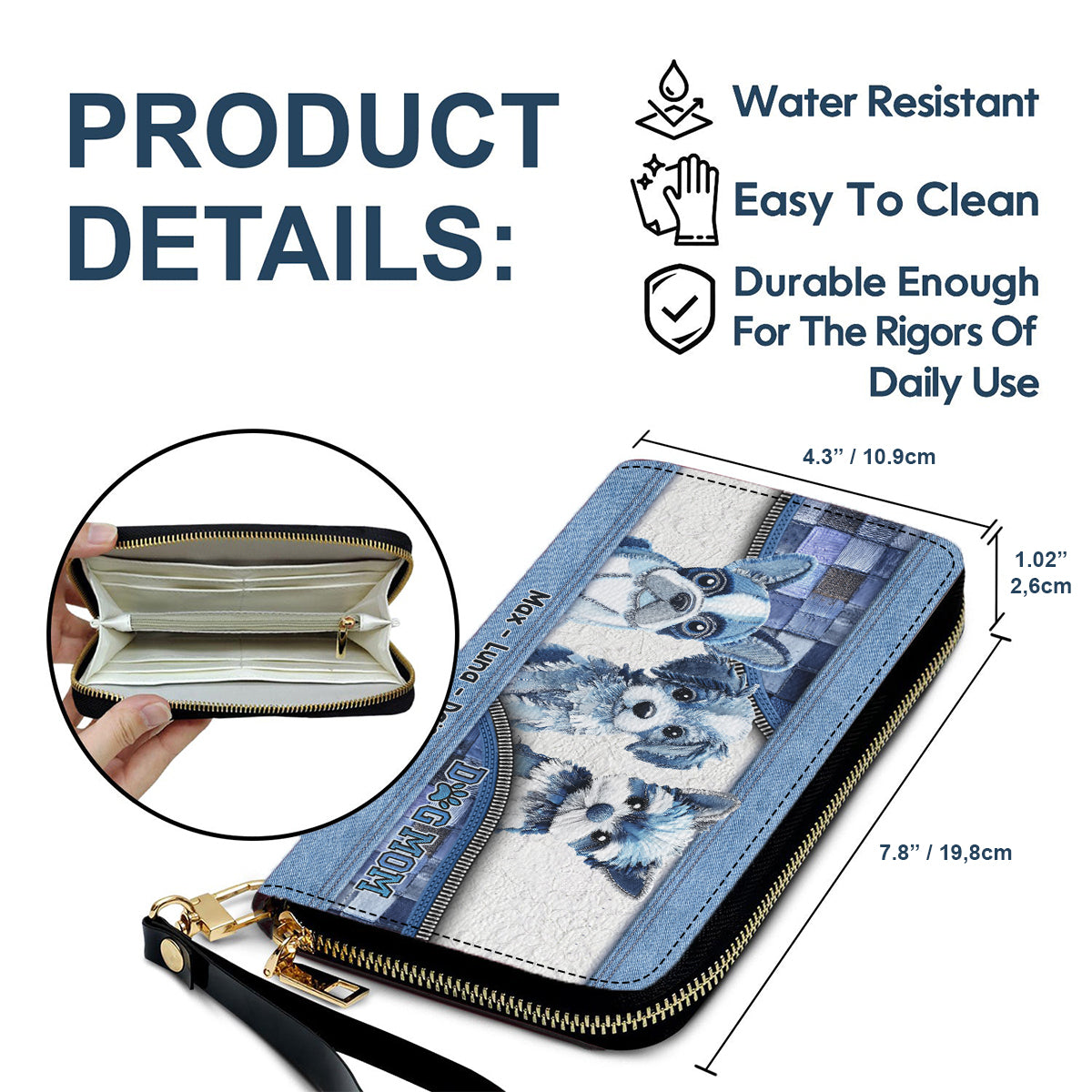 Portefeuille long en cuir personnalisé avec des chiens mignons