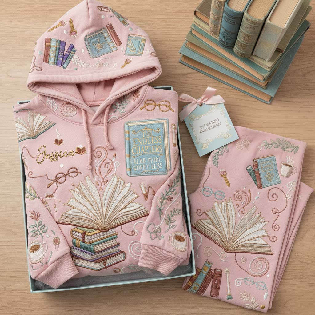 Juste une fille qui aime les livres - Sweat à capuche et legging personnalisés avec des livres
