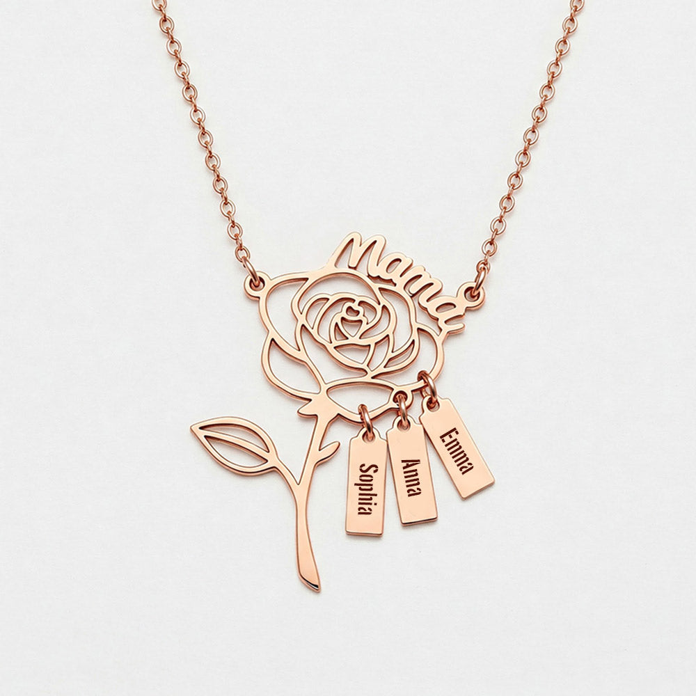 Une rose pour maman - Collier personnalisé pour maman avec breloques