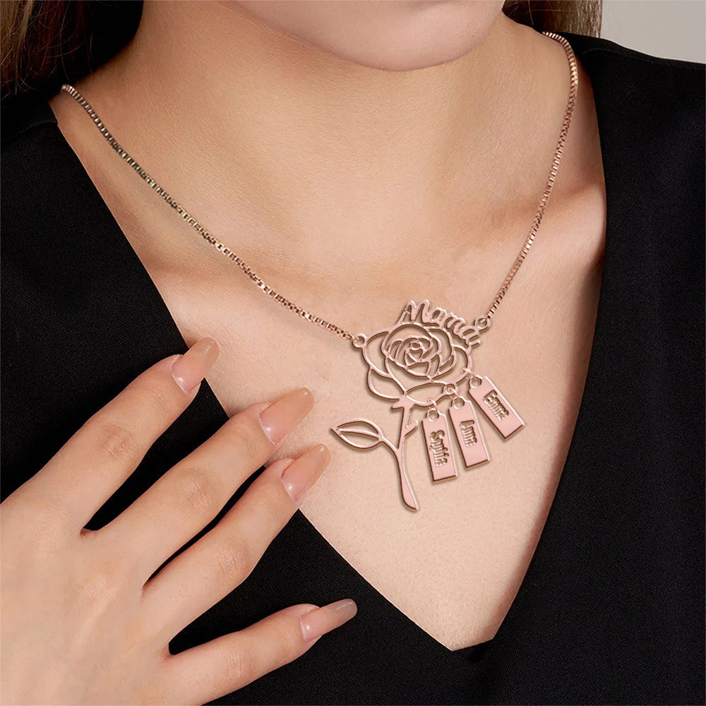 Une rose pour maman - Collier personnalisé pour maman avec breloques