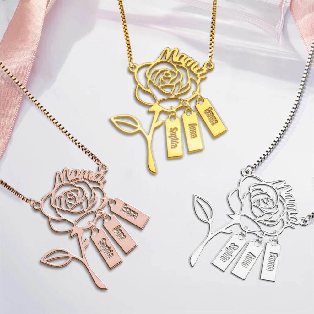 Une rose pour maman - Collier personnalisé pour maman avec breloques