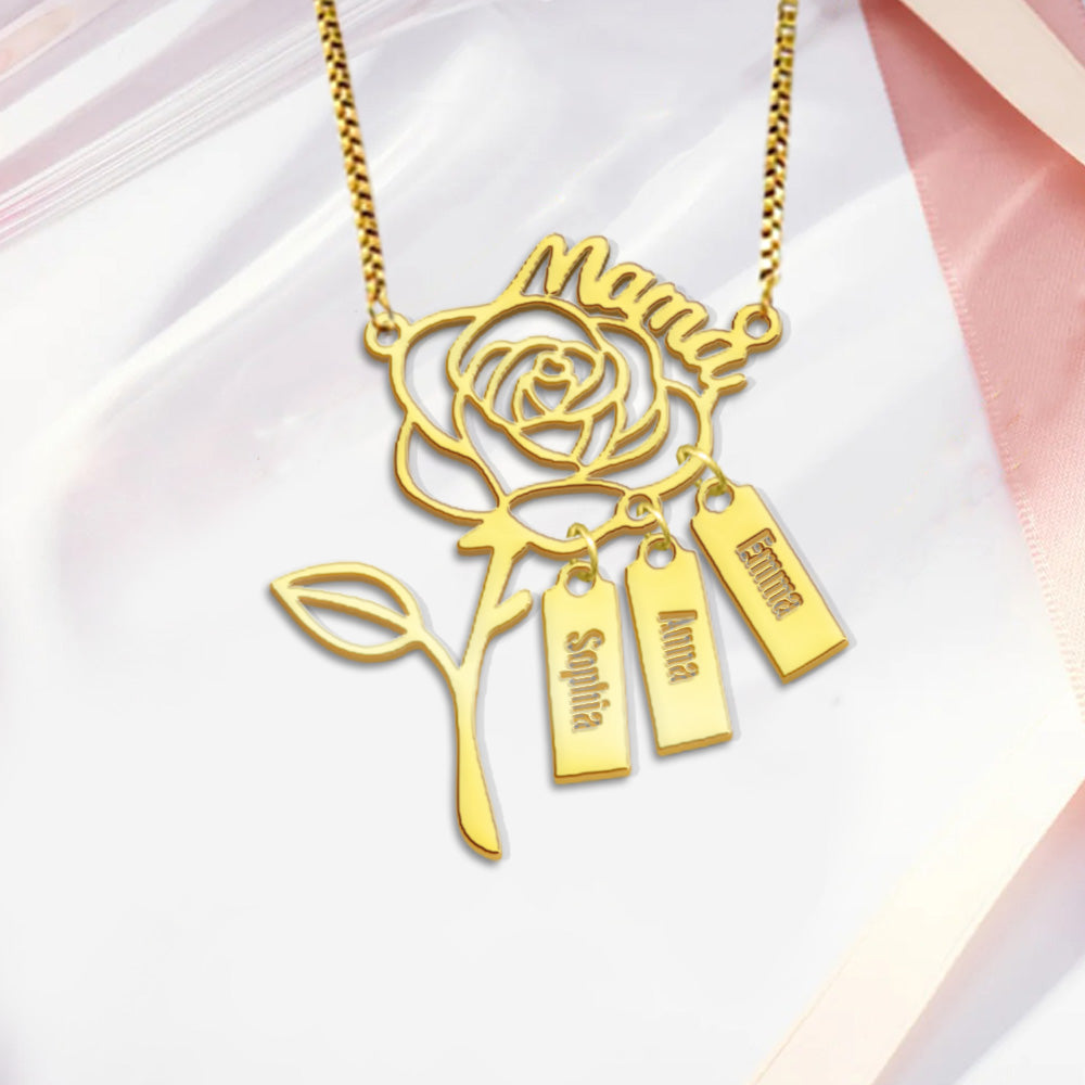 Une rose pour maman - Collier personnalisé pour maman avec breloques