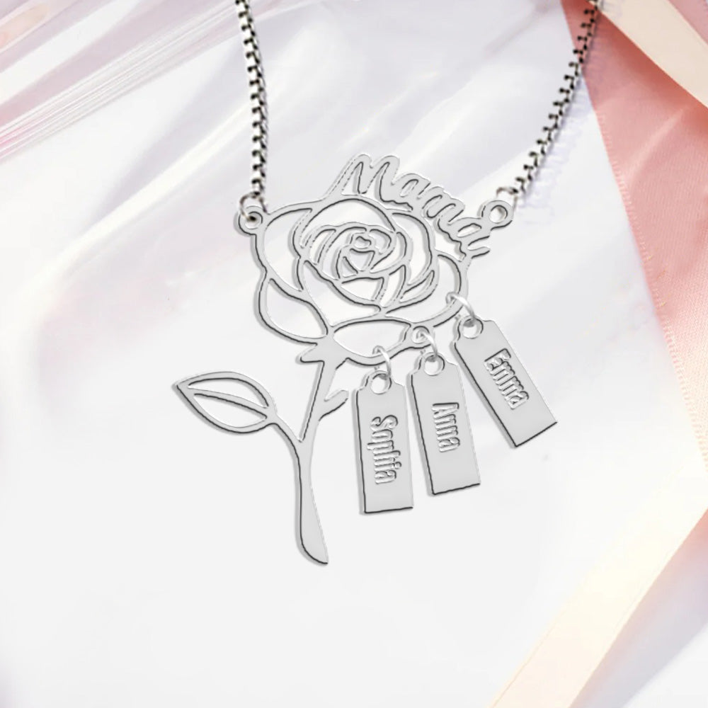 Une rose pour maman - Collier personnalisé pour maman avec breloques