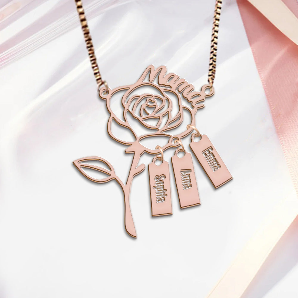 Une rose pour maman - Collier personnalisé pour maman avec breloques