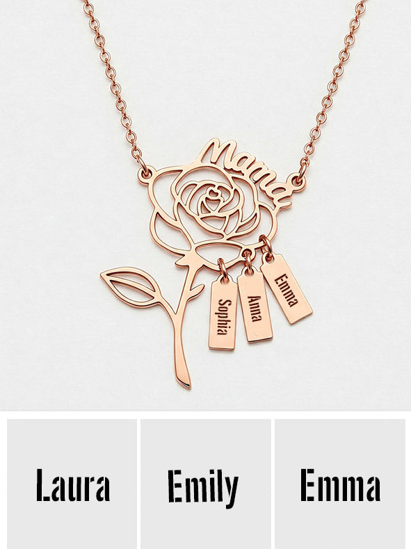 Une rose pour maman - Collier personnalisé pour maman avec breloques