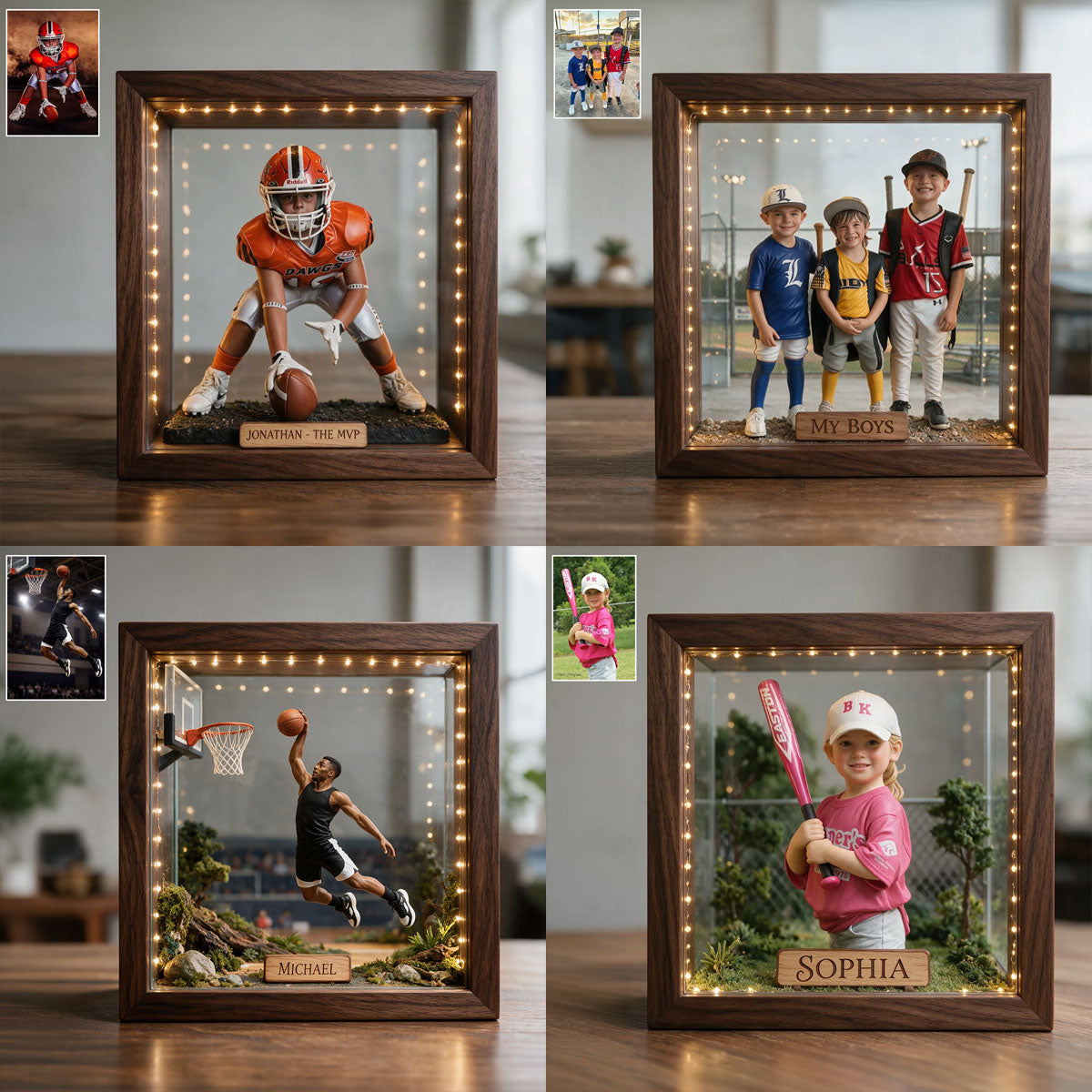 Tout Sport, Toute Photo - Cadre en Bois Personnalisé avec Lumière LED